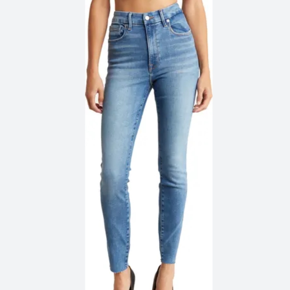 Good American High Rise Skinny Raw Hem Stretch Jeans